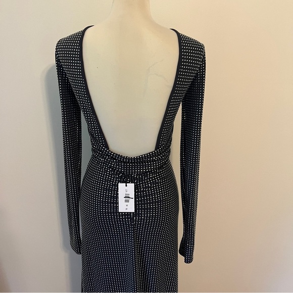 WeWoreWhat Crystal Backless Gown Size 0 Long Sleeve small black party dress - Picture 6 of 11